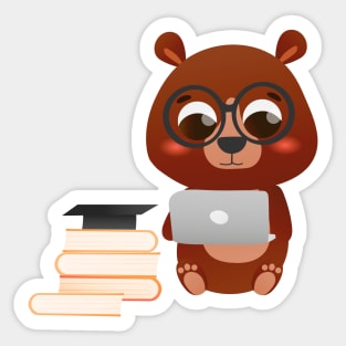 Adorable bear holding laptop Sticker